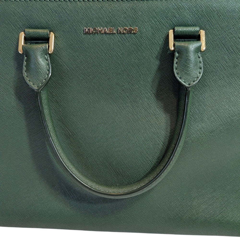 Michael Kors Green Savannah Large Saffiano Leather Satchel Crossbody Bag. - Picture 3 of 16